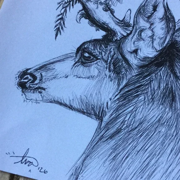 Artisan print artwork deer floral whimsical Mother Nature cabin farmer’s market - Picture 3 of 6